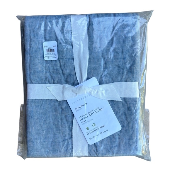 NWT | TWO POTTERY BARN STANDARD SIZE HAND-STITCHED BELGIAN LINEN CHAMBRAY SHAMS - Picture 2 of 8